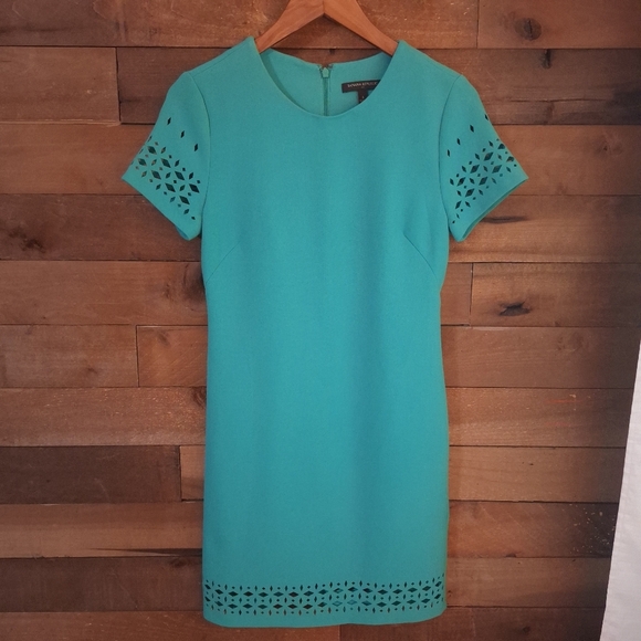 Banana Republic Laser Cut sleeve & Hem Green Sheath Dress SZ 4 - Picture 1 of 11